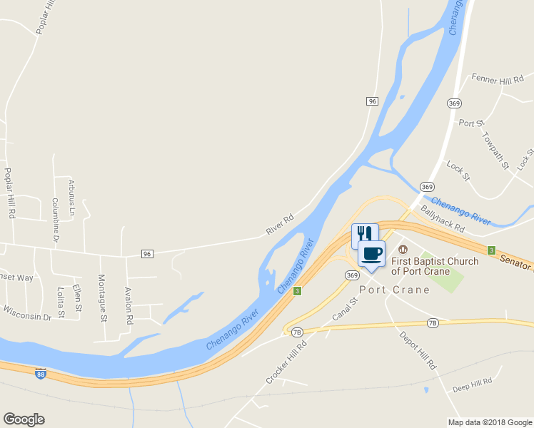 map of restaurants, bars, coffee shops, grocery stores, and more near 1095 River Road in Binghamton