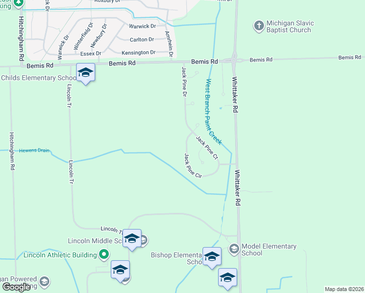 map of restaurants, bars, coffee shops, grocery stores, and more near 8325 Jack Pine Circle in Ypsilanti