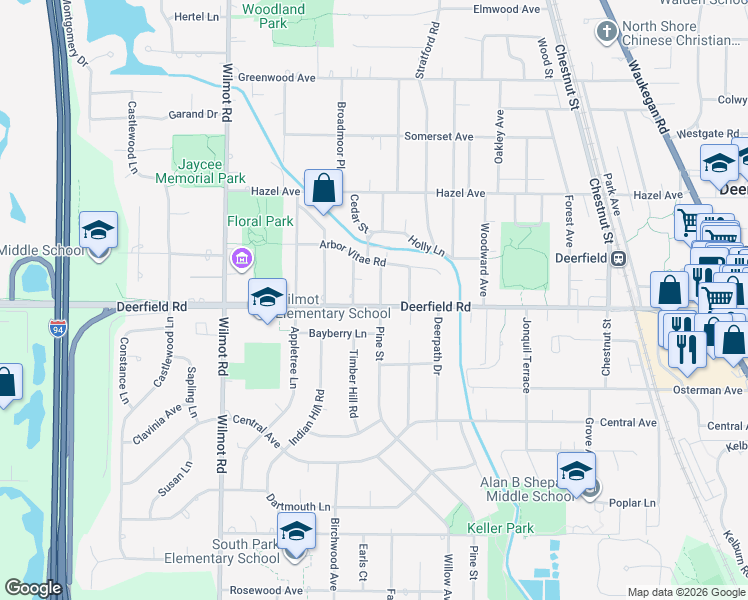 map of restaurants, bars, coffee shops, grocery stores, and more near 823 Spruce Street in Deerfield