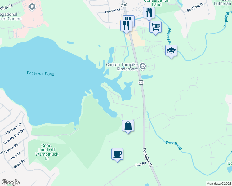 map of restaurants, bars, coffee shops, grocery stores, and more near 21 Kelly Way in Canton