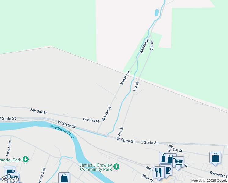 map of restaurants, bars, coffee shops, grocery stores, and more near 171 Newton Street in Salamanca