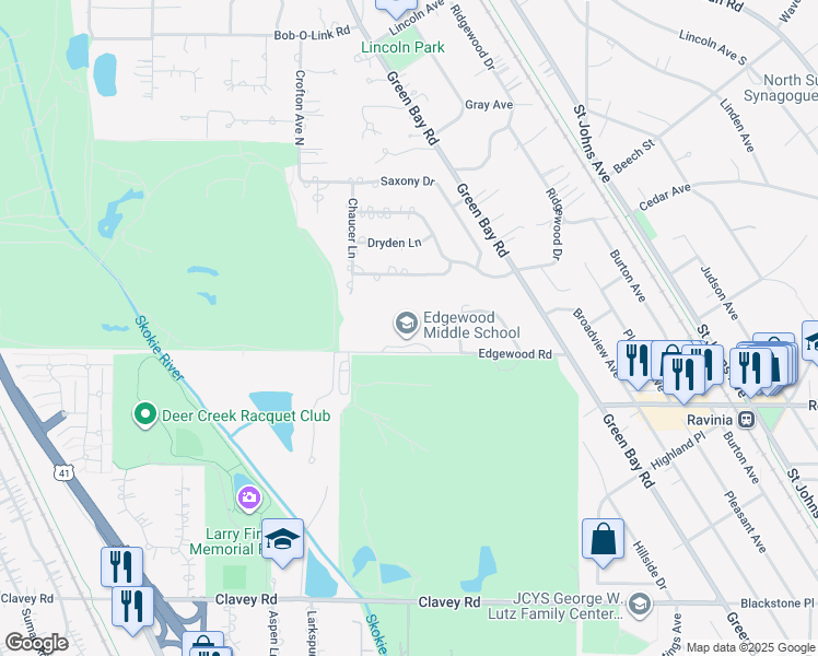map of restaurants, bars, coffee shops, grocery stores, and more near 929 Edgewood Road in Highland Park
