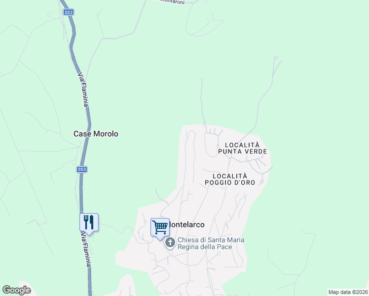 map of restaurants, bars, coffee shops, grocery stores, and more near 72 Via dell'Orsa Maggiore in Montelarco
