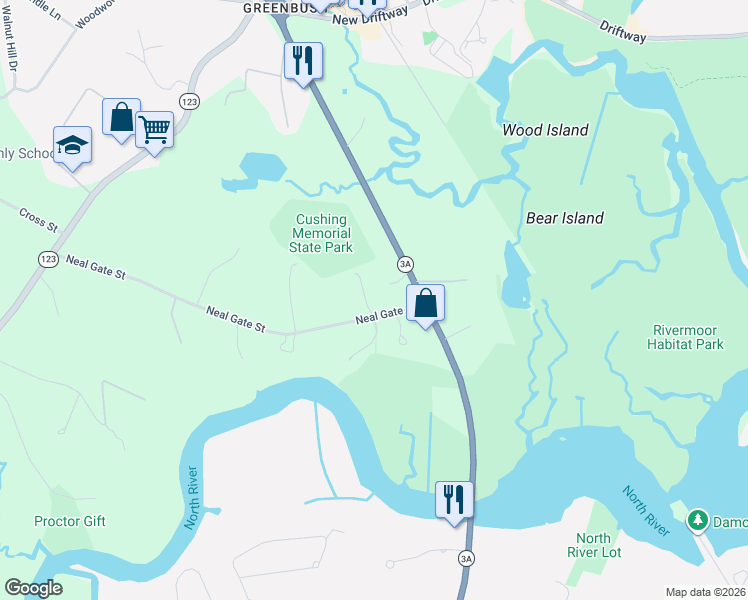 map of restaurants, bars, coffee shops, grocery stores, and more near 26 Neal Gate Street in Scituate