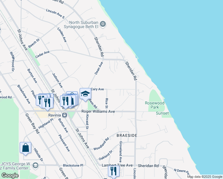 map of restaurants, bars, coffee shops, grocery stores, and more near 171 Cary Avenue in Highland Park