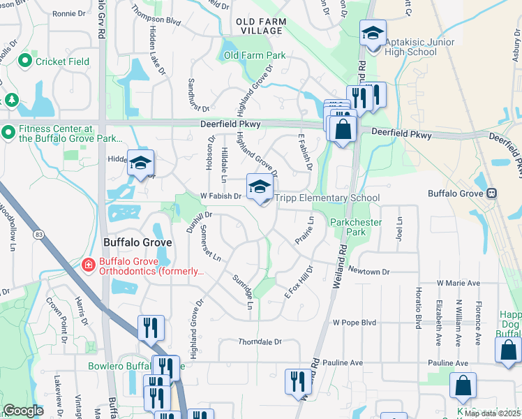 map of restaurants, bars, coffee shops, grocery stores, and more near 850 Highland Grove Drive in Buffalo Grove