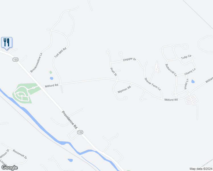 map of restaurants, bars, coffee shops, grocery stores, and more near 28 Milford Road in Grafton