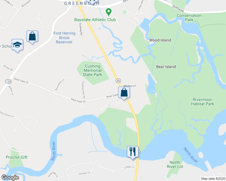 map of restaurants, bars, coffee shops, grocery stores, and more near 20 Neal Gate Street in Scituate