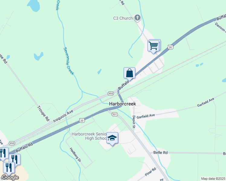 map of restaurants, bars, coffee shops, grocery stores, and more near 6540 Iroquois Avenue in Harborcreek