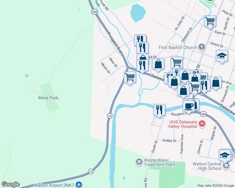 map of restaurants, bars, coffee shops, grocery stores, and more near 129 Highway 10 in Walton