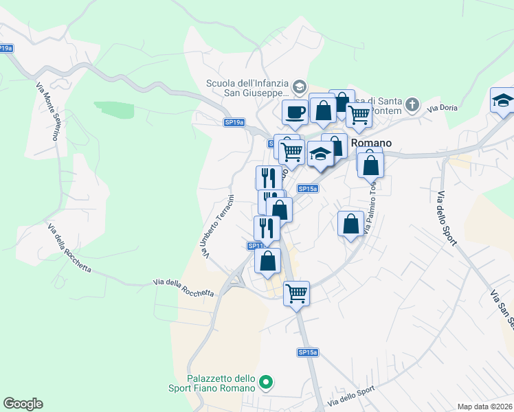 map of restaurants, bars, coffee shops, grocery stores, and more near 1 Via di Penna Calda in Fiano Romano