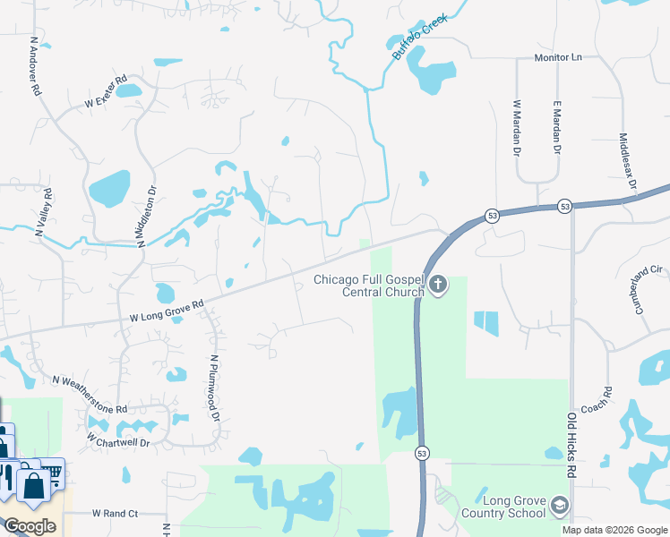 map of restaurants, bars, coffee shops, grocery stores, and more near 3523 West Long Grove Road in Long Grove