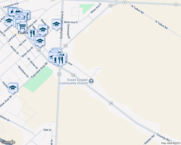 map of restaurants, bars, coffee shops, grocery stores, and more near 313 Irwin Avenue in Essex