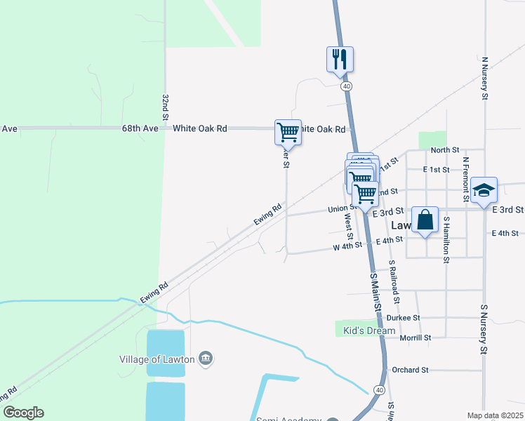 map of restaurants, bars, coffee shops, grocery stores, and more near 420 Ewing Road in Lawton