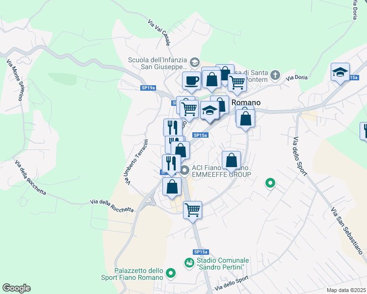 map of restaurants, bars, coffee shops, grocery stores, and more near 87 Via Tiberina in Fiano Romano