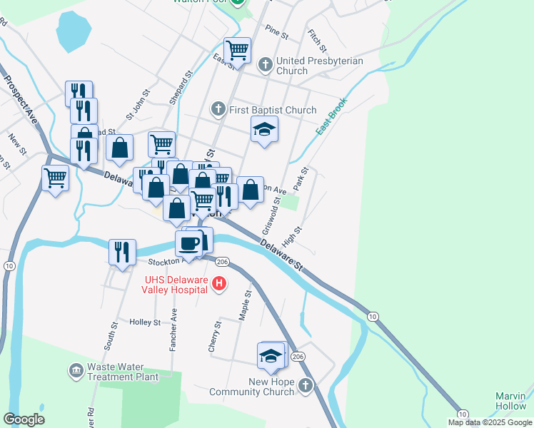 map of restaurants, bars, coffee shops, grocery stores, and more near 17 Griswold Street in Walton