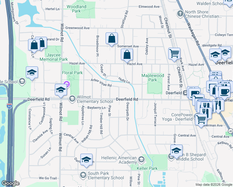 map of restaurants, bars, coffee shops, grocery stores, and more near 818 Cedar Terrace in Deerfield