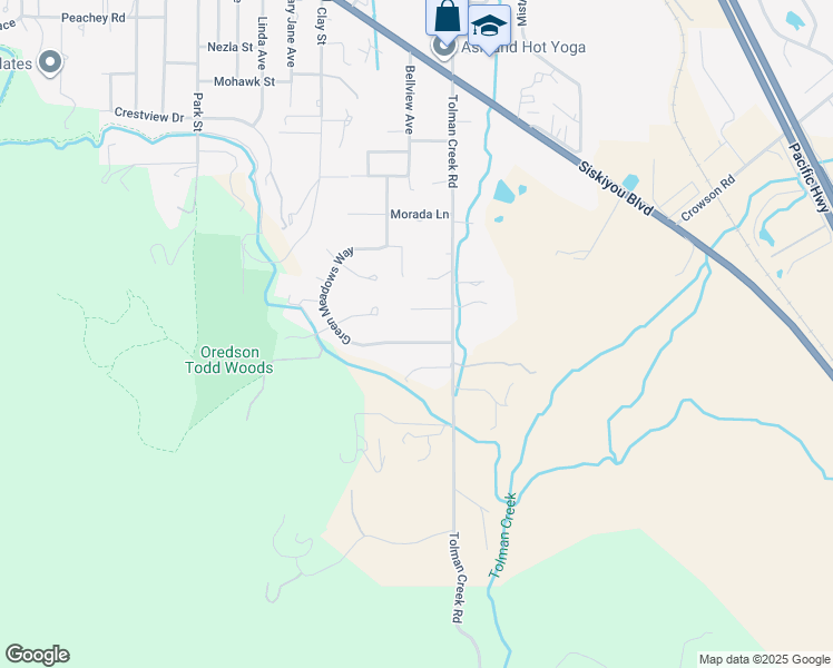 map of restaurants, bars, coffee shops, grocery stores, and more near 2351 Green Meadows Way in Ashland
