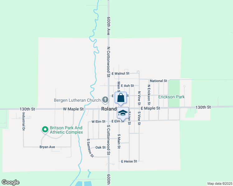 map of restaurants, bars, coffee shops, grocery stores, and more near 207 Main Street in Roland