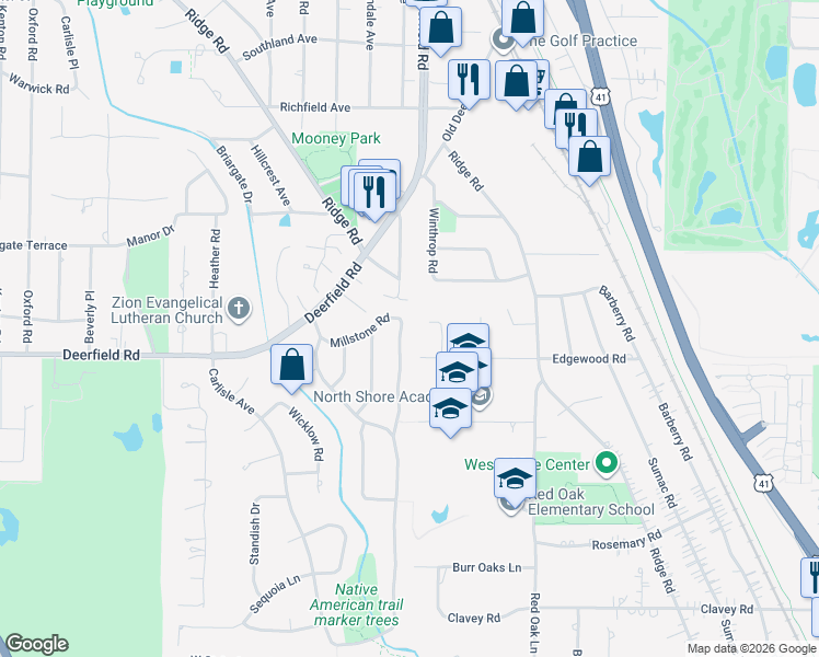 map of restaurants, bars, coffee shops, grocery stores, and more near 845 Smoke Tree Road in Deerfield