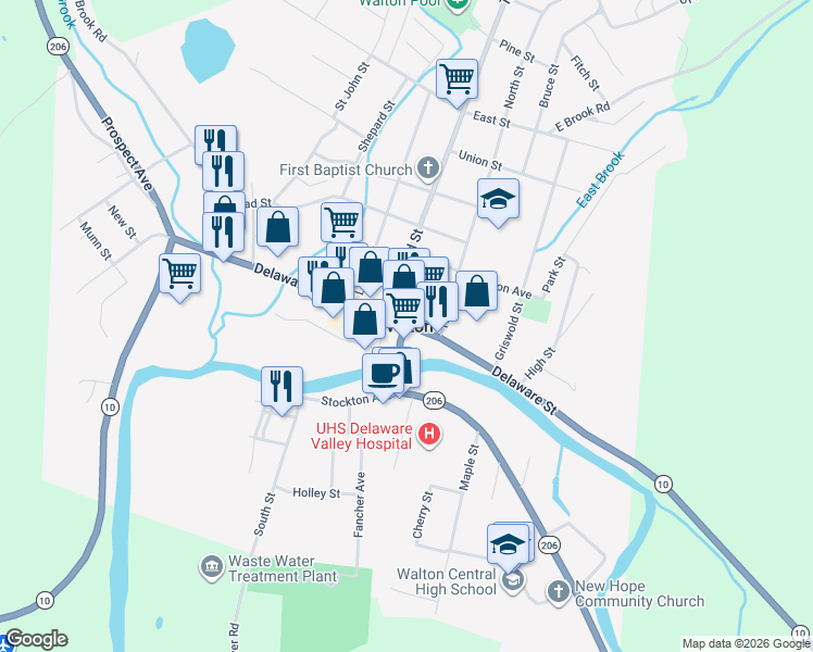 map of restaurants, bars, coffee shops, grocery stores, and more near in Walton