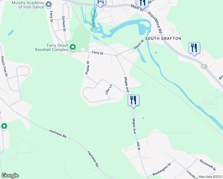 map of restaurants, bars, coffee shops, grocery stores, and more near 7 Aspen Avenue in Grafton