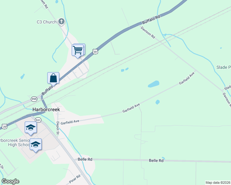 map of restaurants, bars, coffee shops, grocery stores, and more near 7106 Garfield Avenue in Harborcreek
