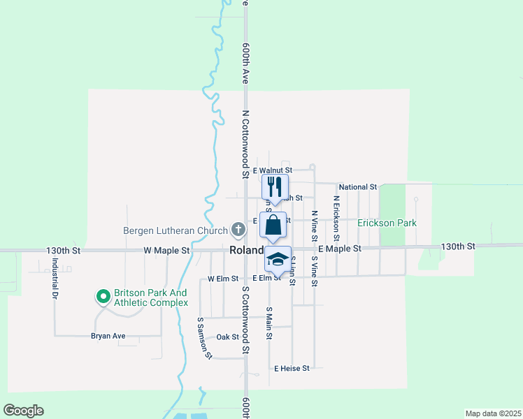 map of restaurants, bars, coffee shops, grocery stores, and more near 207 Main Street in Roland