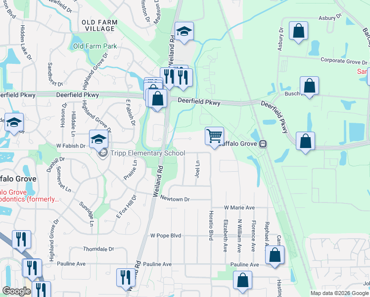 map of restaurants, bars, coffee shops, grocery stores, and more near 827 Horatio Boulevard in Buffalo Grove