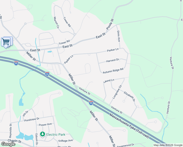 map of restaurants, bars, coffee shops, grocery stores, and more near 90 Oak Knoll Circle in Ludlow