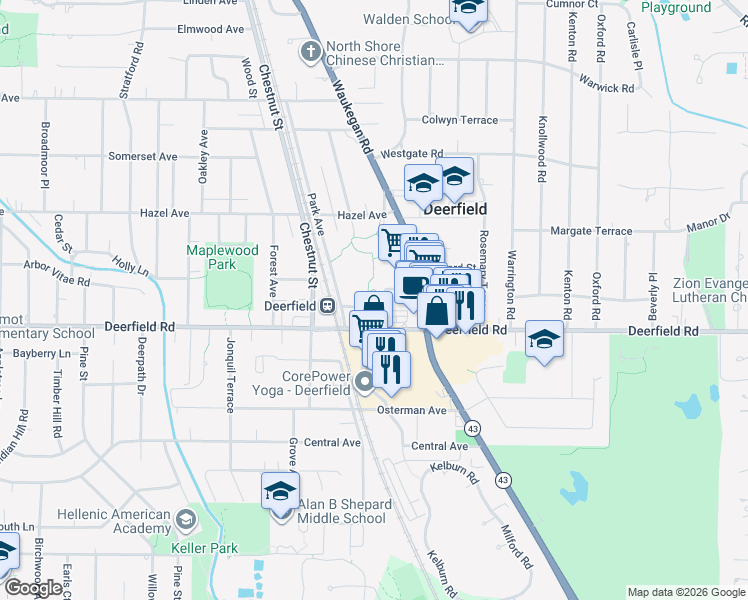 map of restaurants, bars, coffee shops, grocery stores, and more near 836 Jewett Park Drive in Deerfield