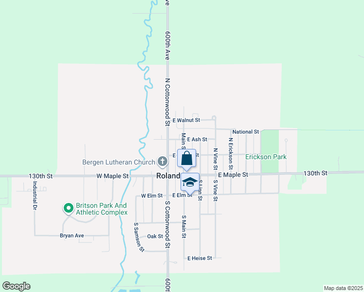 map of restaurants, bars, coffee shops, grocery stores, and more near 207 Main Street in Roland