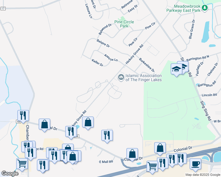map of restaurants, bars, coffee shops, grocery stores, and more near 1108 Twin Oaks South in Horseheads