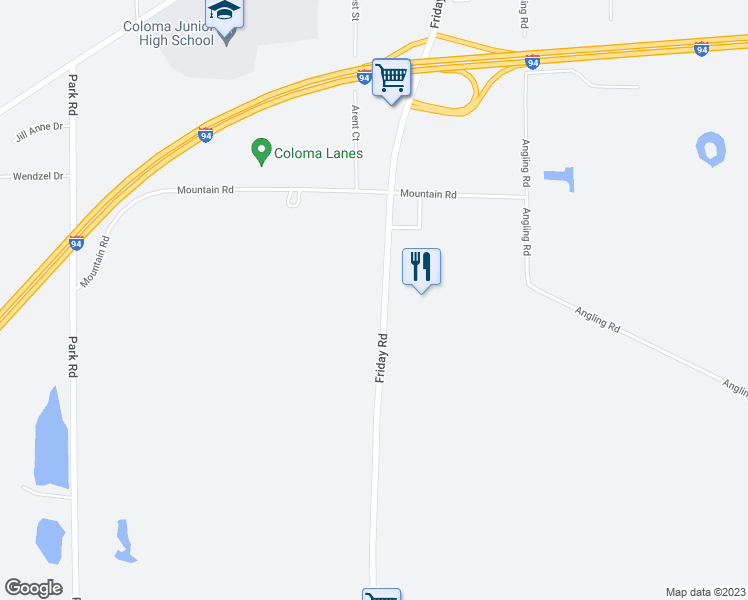 map of restaurants, bars, coffee shops, grocery stores, and more near 3114 Friday Road in Coloma