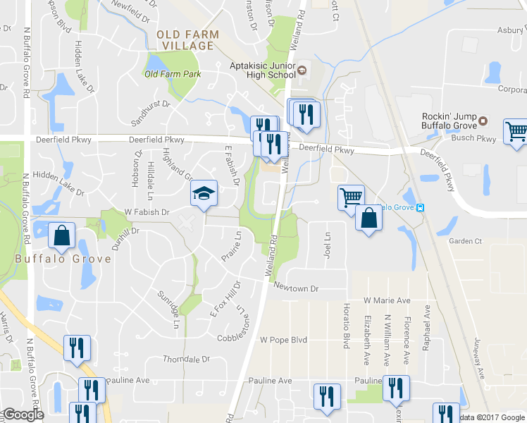 map of restaurants, bars, coffee shops, grocery stores, and more near 346 Bentley Place in Buffalo Grove