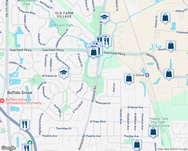 map of restaurants, bars, coffee shops, grocery stores, and more near 346 Bentley Place in Buffalo Grove