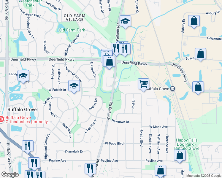 map of restaurants, bars, coffee shops, grocery stores, and more near 346 Bentley Place in Buffalo Grove
