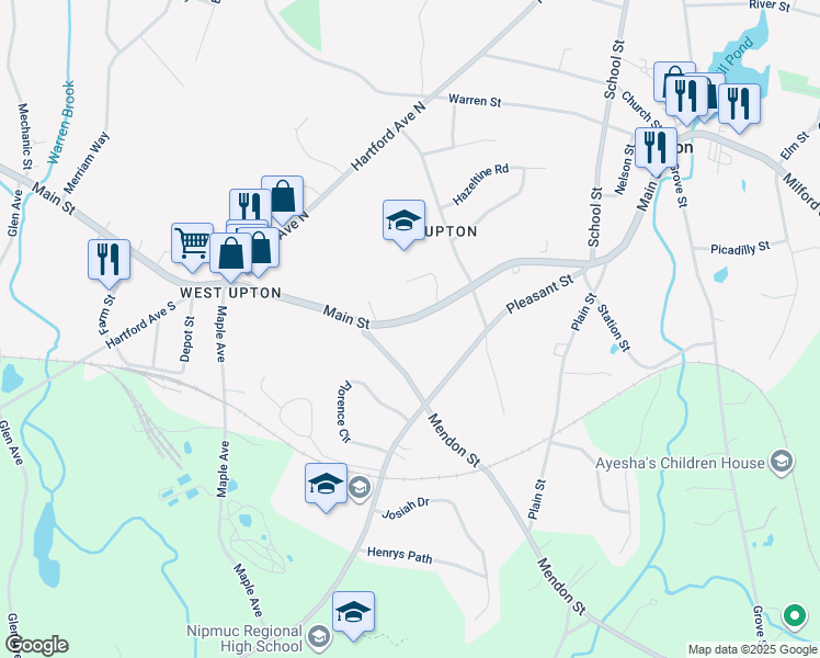 map of restaurants, bars, coffee shops, grocery stores, and more near 77 Massachusetts 140 in Upton