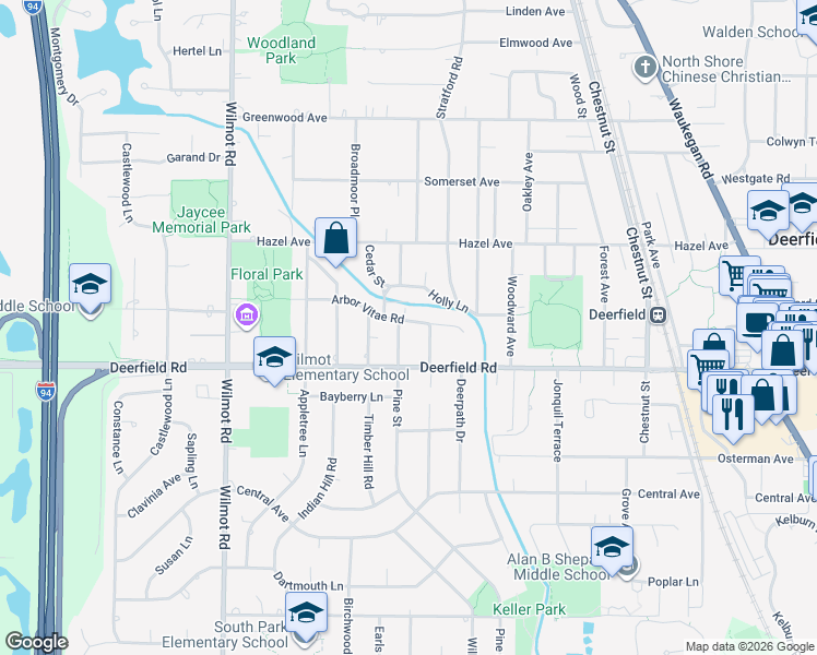 map of restaurants, bars, coffee shops, grocery stores, and more near 818 Cedar Terrace in Deerfield