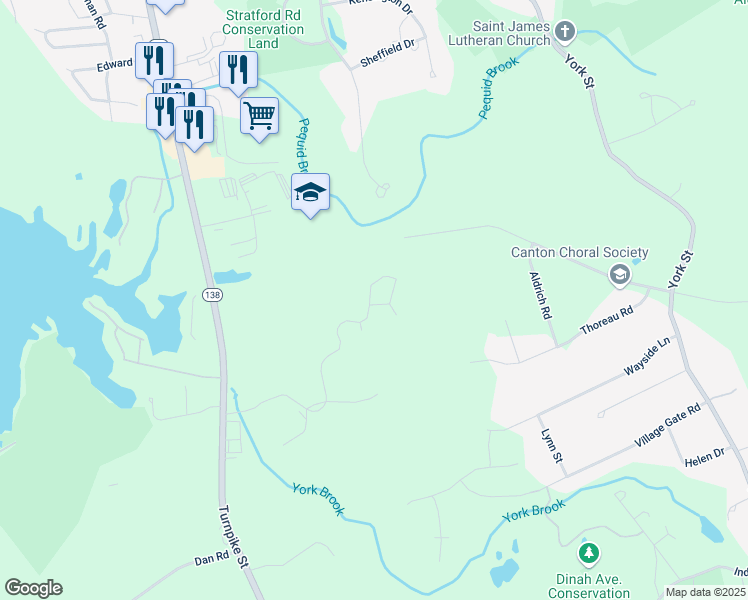 map of restaurants, bars, coffee shops, grocery stores, and more near 27 Turtle Brook Road in Canton