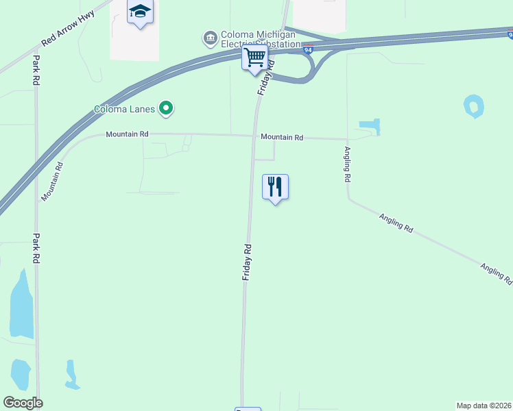 map of restaurants, bars, coffee shops, grocery stores, and more near 3114 Friday Road in Coloma