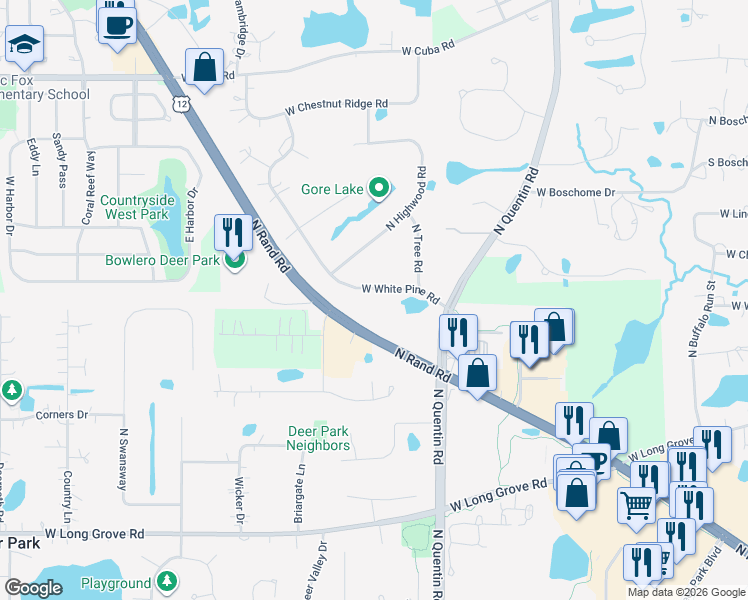 map of restaurants, bars, coffee shops, grocery stores, and more near 20951 Rand Road in Kildeer