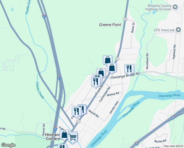 map of restaurants, bars, coffee shops, grocery stores, and more near 171 Savitch Rd in Binghamton