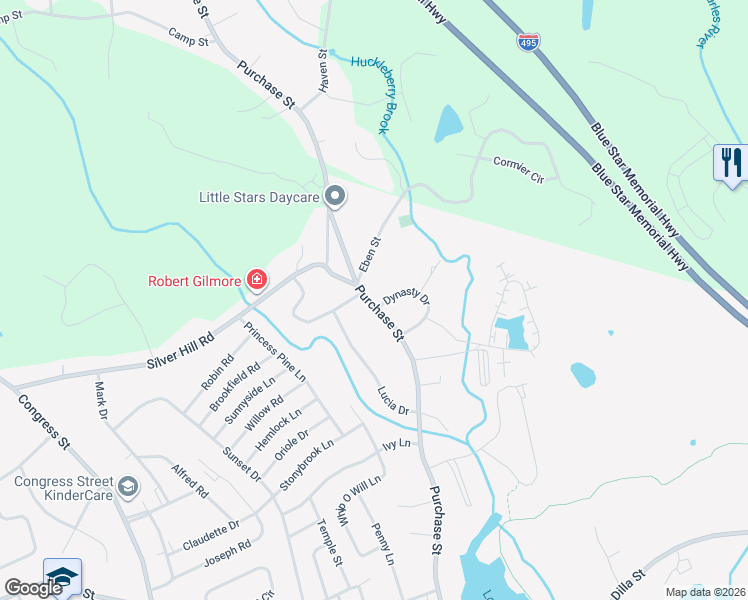 map of restaurants, bars, coffee shops, grocery stores, and more near 209A Purchase Street in Milford