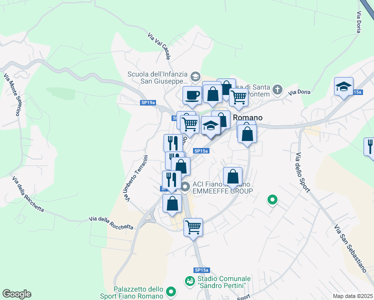 map of restaurants, bars, coffee shops, grocery stores, and more near 87 Via Tiberina in Fiano Romano