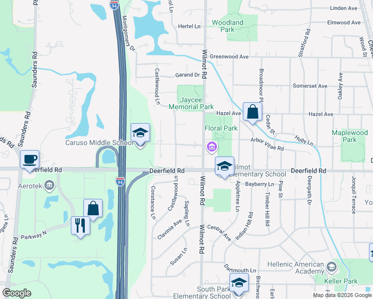 map of restaurants, bars, coffee shops, grocery stores, and more near 1631 Montgomery Road in Deerfield