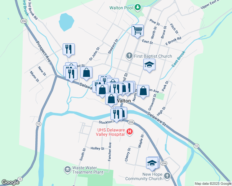 map of restaurants, bars, coffee shops, grocery stores, and more near 15 Townsend Street in Walton