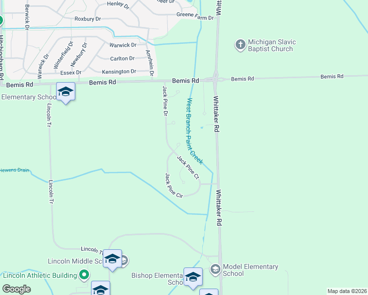 map of restaurants, bars, coffee shops, grocery stores, and more near 7771 Pietrasiuk Court in Ypsilanti
