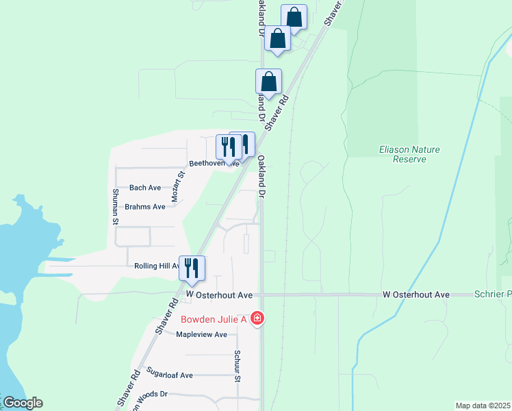 map of restaurants, bars, coffee shops, grocery stores, and more near 10099 Oakland Drive in Portage