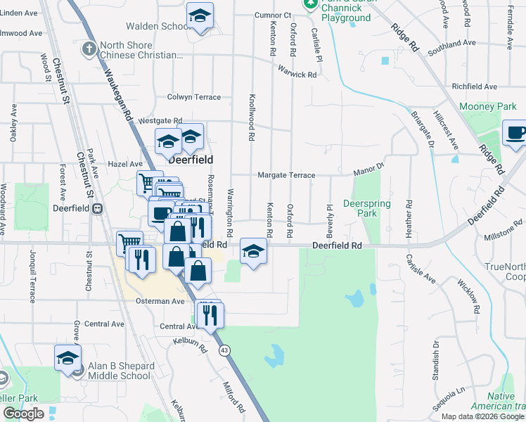 map of restaurants, bars, coffee shops, grocery stores, and more near 912 Kenton Road in Deerfield